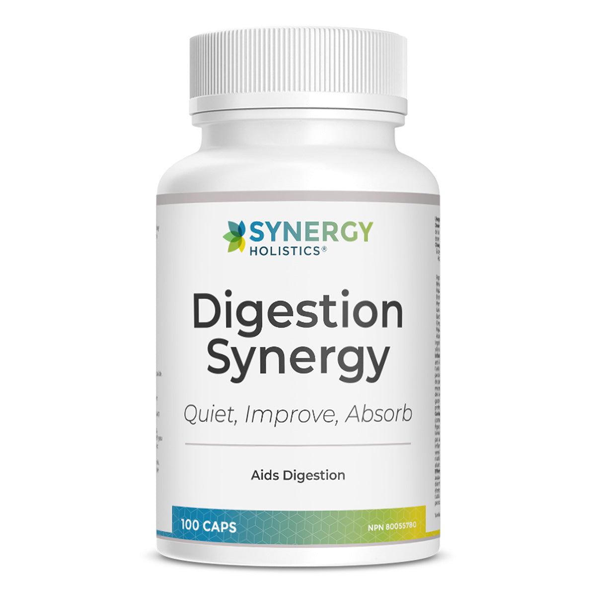 Bottle of Synergy Holistics Digestion Synergy supplement on a white background