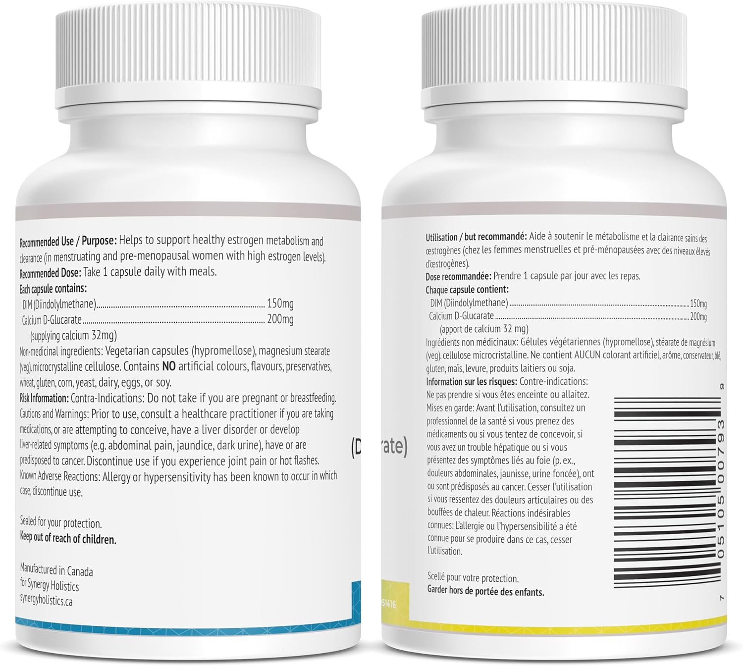 Ingredient label for DIM Synergy in English and French 