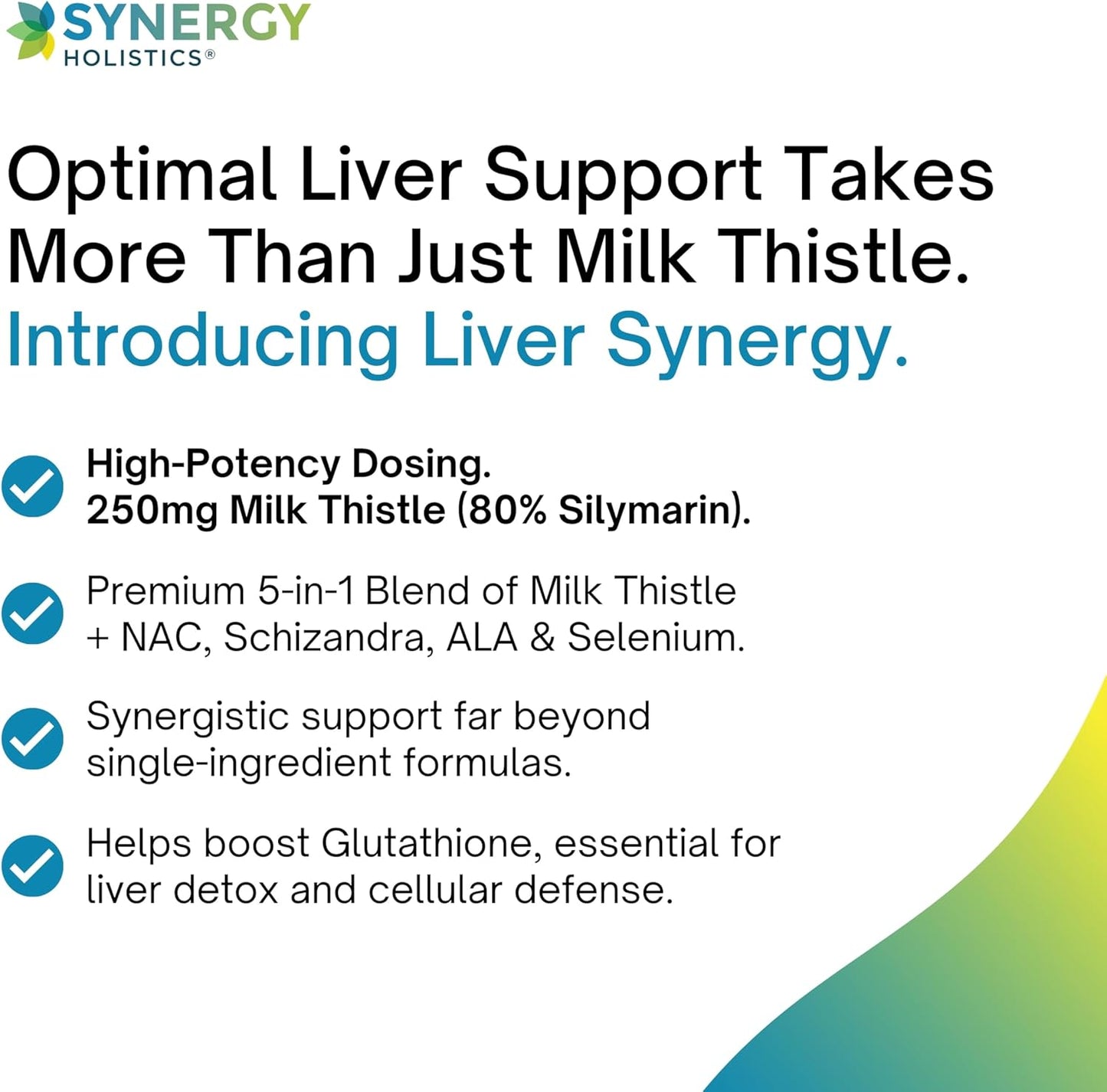 Advertisement for Synergy Holistics Liver Synergy supplement highlighting key features.